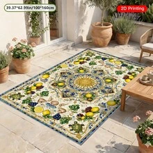 1pc Lemon Print Rug, Summer Fresh Style, Decorative Rug, Bedroom Decor, Small Rug, Rug, Home Decor, Living Room Rug, Living Room Small Rug, Bedroom Rug, Living Room Home Decor, Outdoor Rug, Washable Rug - Multicolor 3 - View 2