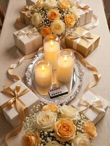 3 piezas de velas acrílicas transparentes sin llama, operadas por batería con control remoto y temporizador, velas de pilar LED realistas, llama parpadeante, brillo blanco puro, efecto de desvanecimiento, adecuadas para decoración del hogar y bodas - Blanco - Ver 6