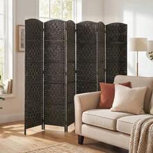 Room Divider, 6 Panel Folding Privacy Screen, 6FT Tall Portable Weave Partition Wall Divider For Bedroom, Coffee-XY286891 - 830-160V03CF - View 10