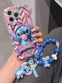 Disney Has Authorized, Phone Case - Chain Set, The Stitch Lilo & Stitch 3D Phone Case Plus A Silicone 3D Stitch Bracelet With Metallic Ring Removable Bracelet, Stitch And Angel Pattern, Compatible With Iphone17/16/15/14/13/12/24/XS/XR/X Plus Pro Max, A Stylish Cartoon Phone Case, The Perfect Gift Choice, Phone Protection, Durable Phone Cover, Great Gift For Friends And Family. - 白色 - 查看 4