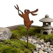 1pc Vintage Distressed Iron Rabbit Scissor Holder Garden Stake, Bonsai Moss Micro Landscape Decor, Yard Greenery Fun Flower Stake Ornament - Rabbit Scissors Ground Planting - View 4