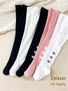 5 Pasang Celana Ketat Anak Warna Polos dengan Motif Hati, Gaya Manis dan Imut, Kain Lembut dan Ramah Kulit, Cocok untuk Sekolah, Santai dan Pakaian Sehari-hari, Serbaguna untuk Musim Semi, Musim Gugur dan Semua Musim, Sempurna untuk Dipadukan dengan Seragam Sekolah - MultiWarna - View 13