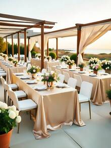 1pc Rectangular Tablecloth, Non-Fading Satin Tablecloth, Suitable For High-End Hotel Banquets, Wedding Banquets, Restaurant Party Decorations - Champagne - View 3