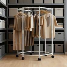 Portable Rolling Clothes Rack With Wheels, Freestanding Metal Garment Rack With Top Hanging Bar And Open Storage Space, Heavy Duty Wardrobe Organizer For Bedroom, Dorm And Small Apartment - View 11