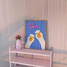 1pc Framed Canvas Wall Art, Funny White Duck Cartoon Wall Decor, Blue Vertical Striped Quirky Goose Text Print Canvas Poster, Preppy Style Cute Animal Decorative Hanging Painting, Suitable For Modern Home Decor, Room Decor, Dorm Decor, Bedroom Decor, Living Room Decor, Bathroom Decor, Kitchen Decor, Dining Room Decor, Living Room Decor, Office Decor, School Decor, Classroom Decor, Back To School Decor, Waterproof Poster - Retro White Duck - View 6