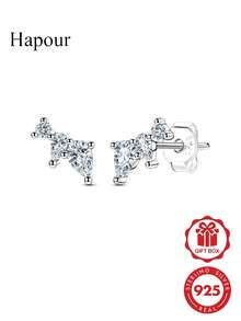 1 par de pendientes de moissanita en forma de lágrima 0.2ct*2 piezas; 0.1ct*2 piezas; 0.016ct*2 piezas Diseño original de plata de ley 925 Pendientes para mujer Diseño elegante y minimalista Adecuado para fiestas nocturnas y bodas - Plateado - Ver 1