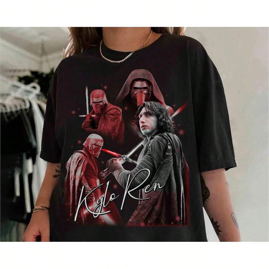Camiseta Vintage Retro de Kylo Ren de El Despertar de la Fuerza, Camiseta de Viaje Familiar en Galaxy's Edge, Sable de Luz Jedi de Kylo Ren, Viaje Familiar - Negro - Ver 1