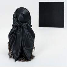 1件女款/中性款純色極簡緞面絲滑頭巾，輕盈柔軟，細緻情侶風日常經典圍巾 - 黑色 - 查看 2