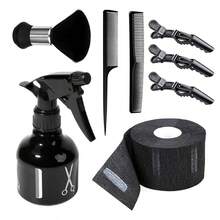 Set Alat Salon Rambut Profesional, Termasuk Botol Semprot, Sisir Leher, Sisir Ekor, Jepit Rambut, dan Penutup Leher Sekali Pakai - Set Aksesori Penataan Rambut Multifungsi yang Cocok untuk Memotong dan Mewarnai Rambut - Hitam - View 9