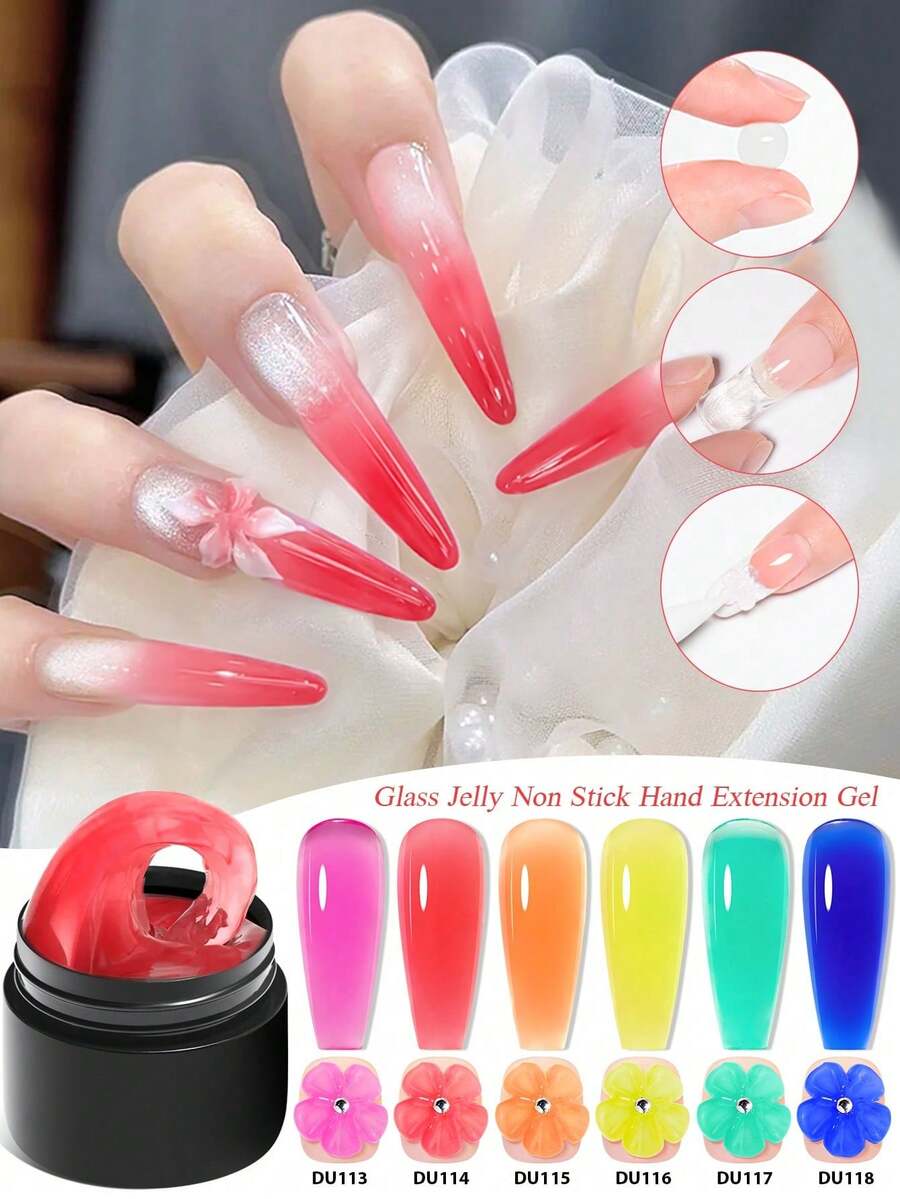 Mtssii 6件組 8ml 玻璃瓶不黏手延長凝膠指甲油套組，3D造型美甲用固態奶白色果凍硬膠，適用假指甲雕花美甲、壓克力凝膠亮漆、水鑽膠，易操作 DIY 美甲，居家與沙龍美甲適用