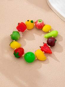 1 Mixed Fruit Bead Elastic Bracelet, Handmade 3D Simulation Strawberry Lemon Mango Apple Chain Bracelet, Suitable For Women's Sweet Summer Jewelry - Fruit Bracelet - View 4
