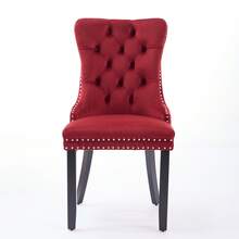 Set Of 2 Tufted Velvet Dining Chairs, Solid Wood Legs, Modern Style For Kitchen And Living Room - Burgundy - View 2