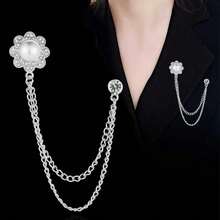 1pc Fashionable Elegant Rhinestone Flower Brooch With Double Layer Metal Chain Lapel Pin, Suitable For Business Suits, Banquets, Parties, Weddings, Formal Occasions, Clothing Accessories, Birthday, Holiday, Also Can Be Used As A Gift - Multicolor - View 1