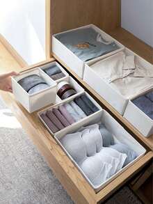 1pc White Foldable Fabric Drawer Organizer With Zipper, Closet Organizer For Socks, Bras, Towels, Ties - Space-Saving Wardrobe Organization Solution,Dorm Room - Multicolor - View 2