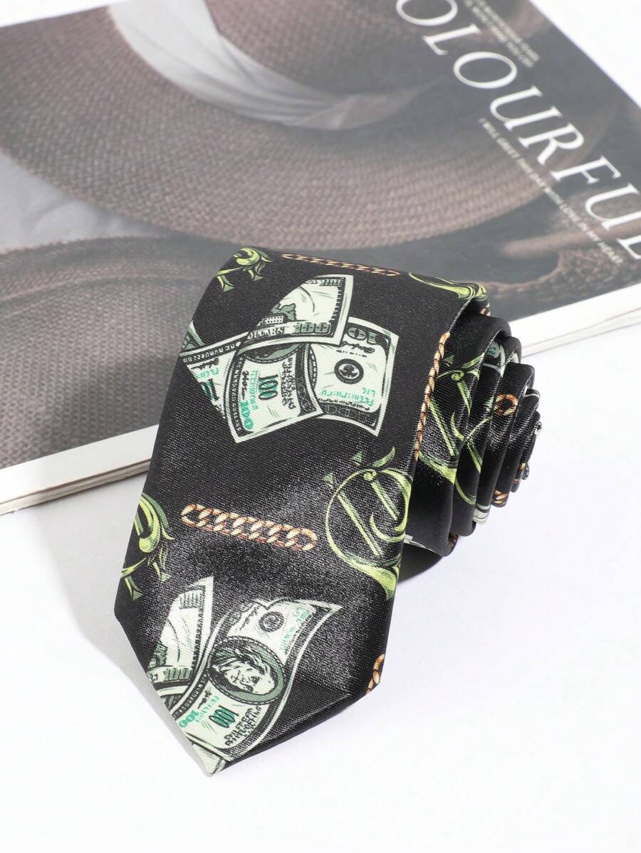 Men's Creative Hundred Dollar Bill Print Tie - Dollar - View 1