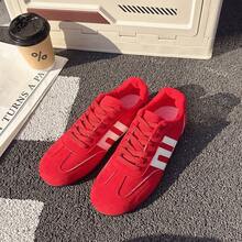 2026 New Vintage Versatile Flat Casual Shoes, Colorblock Sports Sneakers, Red German Training Shoes For Women, Soft Sole Lace-Up Casual Sports Shoes - Red - View 7