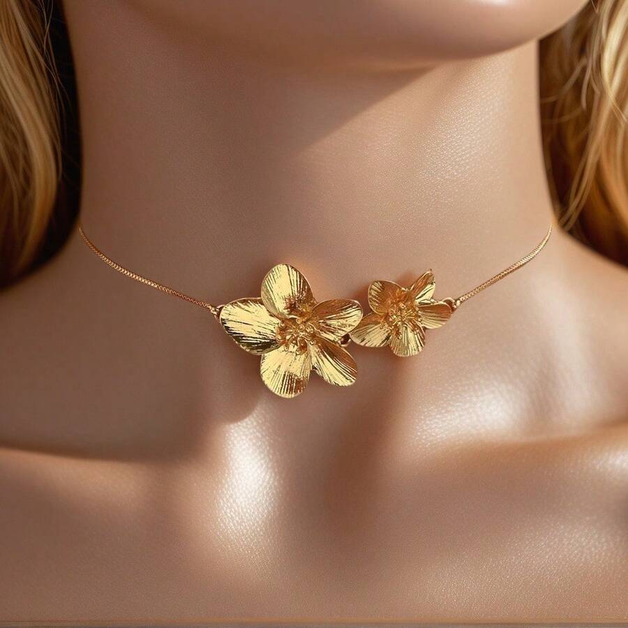Collar con colgante de flor ajustable - Dorado - Ver 1