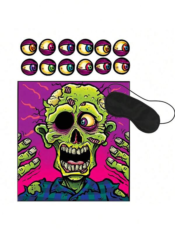 1 Set Halloween Party Game Poster, Stick Eyeballs On Zombie Eye Sockets, Stick Eyeballs On Mr. Skeleton, Halloween Party Game Skeleton Poster, Includes 24 Eyeball Stickers And Eye Masks, Halloween Party Decoration, Christmas