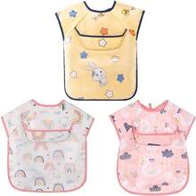 baberos para, 3 Piezas baberos impermeables con mangas, impermeables con Escote Ajustablebaberos, Baberos Impermeables Nio/Nia, Baberos con Bolsillo para 1 - 3 Aos - a - Ver 1
