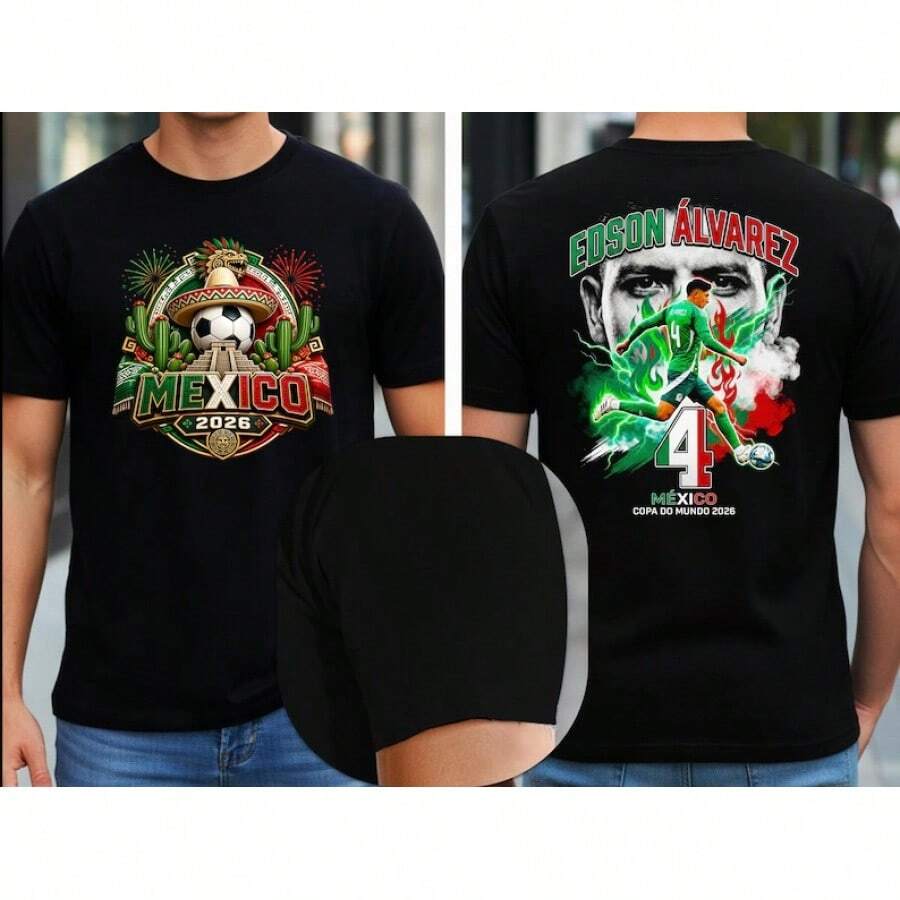 Edson, Mexico Team.Alvarez2026World Cup T Shirt - 黑色 - 查看 1