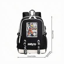 Miniso 動漫 Naruto 第七班漫畫分鏡印花韓系大容量筆電後背包，附外部 USB 充電孔與耳機孔設計 - 黑色 - 查看 5