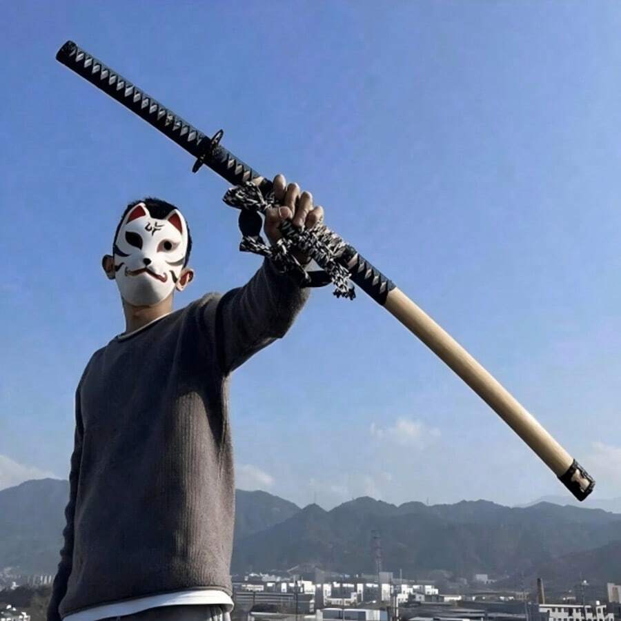 Japanese Aesthetic Wooden Samurai Sword Prop, Adult Use, Unsharpened Bamboo Samurai Training Wooden Sword, Natural Wooden Scabbard, Cosplay Decorative Sword, Suitable For Photography And Halloween Costume - Multicolor - View 1