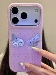 時尚可愛波點星星翅膀防護手機殼,適用於 iPhone 17 Pro Max 17 Pro 17 16 Pro Max 16 Pro 16 15 Pro Max 15 Pro 15 14 Pro Max 14 Pro 14 13 Pro Max 13 Pro 13 12 11,少女風防震軟背蓋 - 粉色 - 查看 3