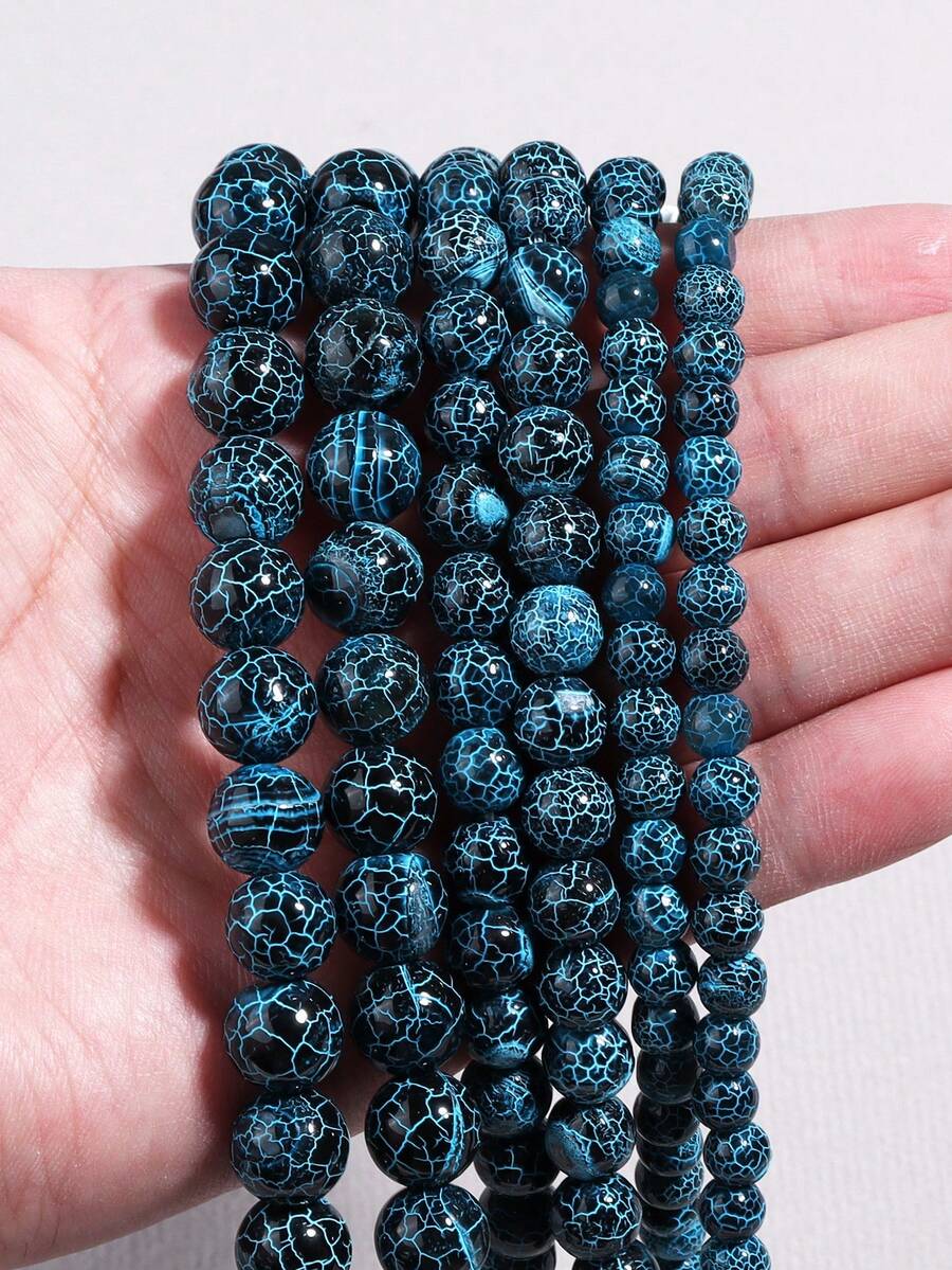 1 String Blue Tortoise Pattern Agate Beads 6/8/10mm Diy Jewelry Making Clavicle Chains Bracelets Peace Blessings Diy Beads Accessories - Blue and Black - View 1