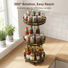 Senmeo 1Pc 3-Tier 360° Rotatable Metal Spice Rack, Adjustable Lazy Susan Turntable, Seasoning Storage Organizer, Holder For Spice Jars/Condiments, Kitchen Accessory - 3-tier--bLACK - View 8
