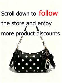 Black And White Polka Dot Shoulder Bag With Gold Chain, Bow And Pearl Pendant, Elegant Party And Bridal Clutch, Essential For Spring/Summer Brides And Formal Event Attendees, Perfect For Weddings, Dinners, Formal Events And Cocktail Parties - Black - View 2