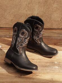 Boys Cowboy Boots Kids Classic Western Boots Square Toe Girls Cowgirl Boots For Toddler/Little Kid/Big Kid - 全黑 - 查看 1