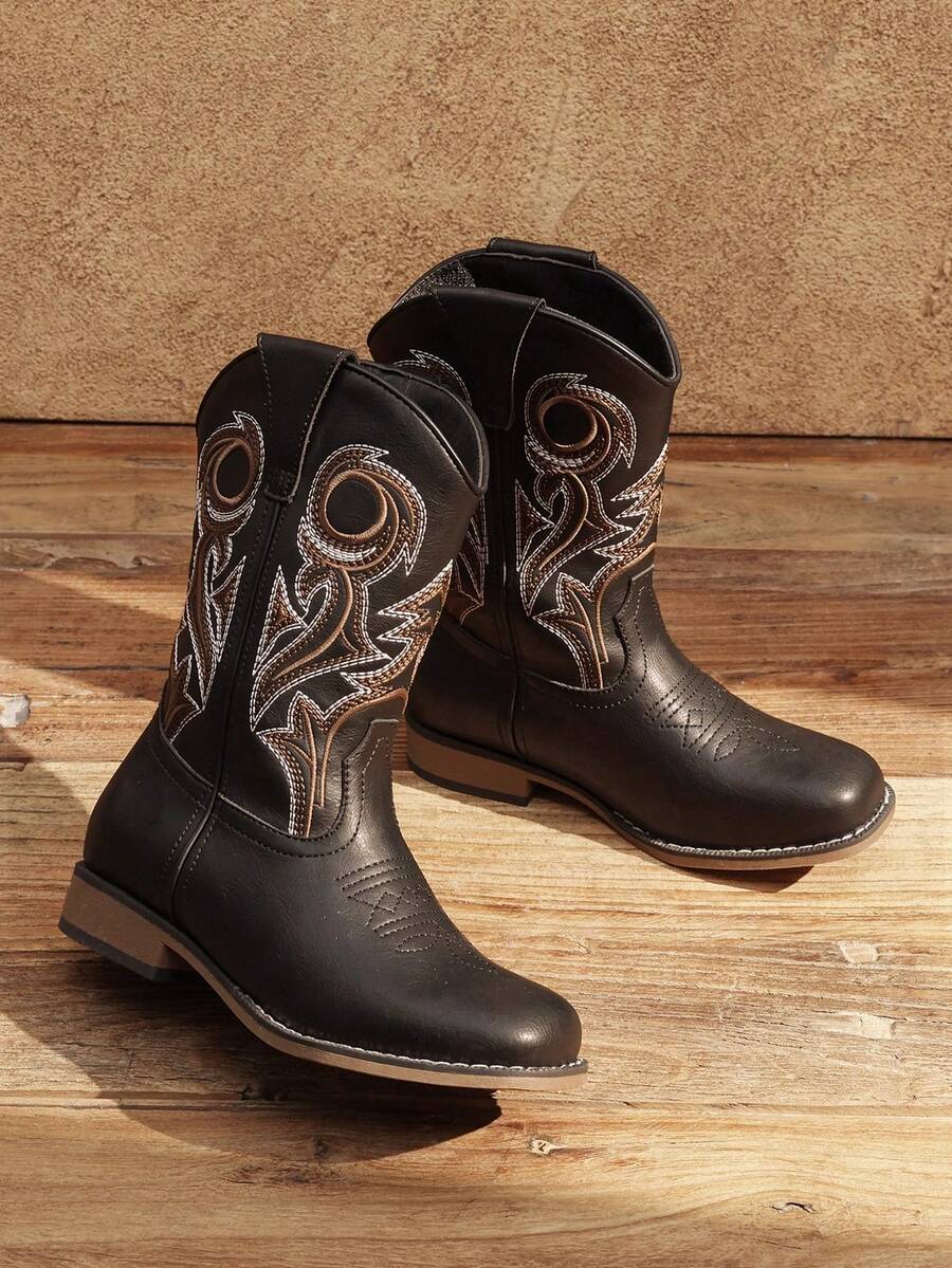 Boys Cowboy Boots Kids Classic Western Boots Square Toe Girls Cowgirl Boots For Toddler/Little Kid/Big Kid - 全黑 - 查看 1