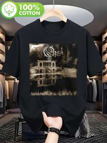 Camiseta Opeth Morningrise para Hombre con Diseño de Tipos Góticos y Arquitectura Clásica - Camiseta de Banda Negra con Letras Intrincadas, Adecuada para Todas las Temporadas, Lavable a Máqu - Negro - Ver 2