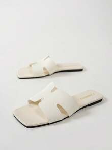 MICCOM Fashionable Women's Flat Square Toe Open Toe Slippers, New Spring/Summer Versatile Sandals - Beige - View 5