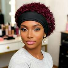 Pixie Headband Curly Wig Human Hair Wig Full Machine Made Wig - Multicolor - View 4