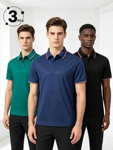 3件組男士夏季拼色 Polo 衫，透氣商務休閒短袖領口運動 T-shirt 上衣 - 彩色 - 查看 6