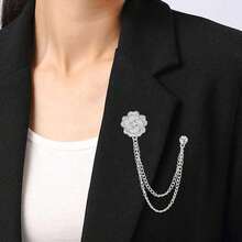 1pc Elegant Fashion Rhinestone Double Layer Flower Brooch Metal Chain Pin For Men And Women Business Suit Shirt Lapel Flower Suitable For Daily Wear, Banquet, Party, Wedding, Graduation Season, Formal Occasion Clothing Decoration Wear Birthday, Holiday Gift - Multicolor - View 6