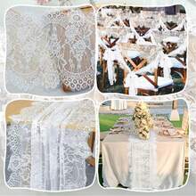 5pcs White Lace Table Runner, 14 X 120 Inch Country Vintage Floral Embroidered Tablecloth, Suitable For Wedding, Bride, Thanksgiving, Christmas, Baby Shower Party, Bohemian Style Lace Tablecloth Home Decor - 5pcs White Lace Trim - View 7