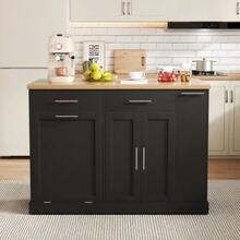 Kitchen Island On Wheels With Fold-Down Worktop, Serving Cart With Bin, 4-Tier Spice Rack, 2 Drawers And Lockable Casters, 120 * 45 (70) * 93 Cm - 黑色 - 查看 4