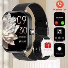 Nuevo Reloj Deportivo Inteligente con Pantalla de 2.01 Pulgadas para Hombres y Mujeres, Podómetro para Actividades al Aire Libre, Caras de Reloj Personalizables, Llamadas Inalámbricas, Conexión Inalámbrica a Aplicaciones, Múltiples Modos Deportivos, Control Remoto de Cámara, Música Inalámbrica - Perfecto para Regalos de Vacaciones. - Cinturón de acero milanés negro + negro - Ver 4