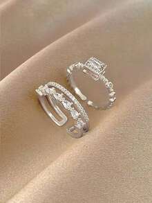 5pcs Fashion Cubic Zirconia Open Copper Rings Set Suitable For Women Wedding Party Wear (Gift Box Not Included) - Silver - View 8