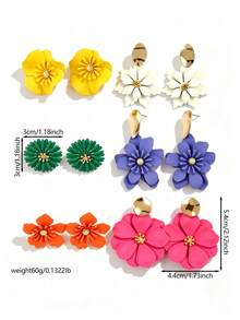Betykuku 12pcs Bohemian Colorful Flower Metal Pendant Earrings Set, Gift For Women & Girls, Suitable For Daily, Party, Travel - Multicolor - View 11