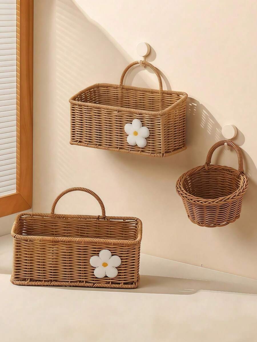3pcs/1pc/Set Woven Storage Basket Home Essential Picnic & Wedding Decor Organizer, Wall-Mountable/Portable Storage Basket, Suitable For Kitchen & Living Room. Home Decor Organizer Home Essential Room Decor Jewelry Storage Box Closet Organizer Desk Accessories Classroom Decor Travel Essential Camping Picnic Basket Bedroom Room Decor Storage Organizer Kitchen Supplies Home Decor - Apricot - View 1