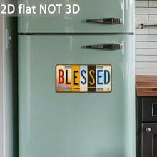 1pc Aluminum Refrigerator Magnet, Designed With Rural Culture Blessing Words, Metal Fridge Magnet Plaque, Kitchen Magnetic Decoration, Inspirational Gift Creative, Vintage Font Style (3.94 X 1.97 Inches) - 1PC - View 7