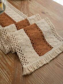 1pc Beige Base Brown Vintage Bohemian Knit Style Table Runner, Home Decor Table Runner, Placemats For Kitchen, Dining Room, Hotel, Outdoor Party, Holiday Decoration - Multicolor - View 14