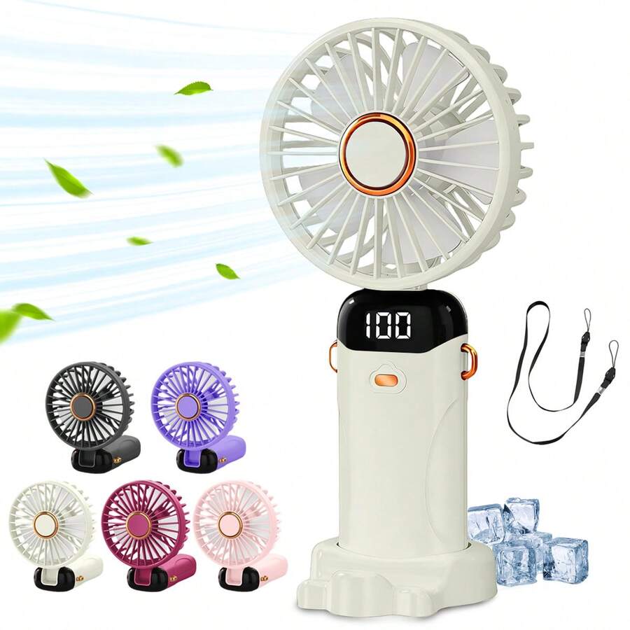 1 pièce Ventilateur portable à main avec éclairage, ventilateur de bureau mini silencieux, ventilateur personnel pliable à 4 vitesses alimenté par batterie, convient pour l'extérieur, les voyages, le maquillage, la maison, le bureau, le camping, la plage - Gadget de refroidissement essentiel pour l'été