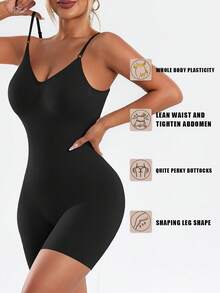 1pc Seamless Women's Yoga Bodysuit, Solid Color. Tummy Control And Butt Lift, Adjustable Straps. Comfortable, Breathable, Stretchy Fabric. Ideal For Fitness, Sports, And Yoga. - 黑色 - 查看 4