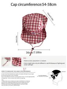 Wide Stiff Brim Vintage Check Pattern Patchwork Contrast Color Drawstring Bucket Hat Unisex Boho Vacay Spring Summer Sun Hat Bright Monochromatic Looks Tie-Up UV Protection Travel Hat - Fabric Label Check Pattern - View 3