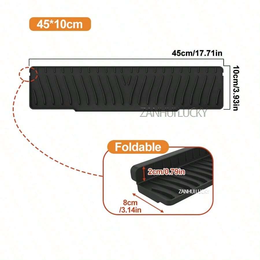2026 Kitchen Anti-Splash Accessory Set: Drip Tray + Non-Slip Utensil Drying Mat - Black 45*10cm - View 1