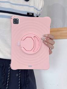 1 pieza Funda de silicona suave rosa ondulada minimalista para tableta con soporte giratorio 360°, silicona gruesa de tacto suave con cobertura total resistente a caídas y al desgaste, compatible con iPad 9.7/Air/Air2/10.2/10.5/Air4/Air5/10th/10.9/Pro11"/Air11(M2)/Pro11(M4)2024/ Air 11-Inch (M3) 2025/ (A16) 11 Inch 11th Generation 2025 Apple Models, funda protectora de silicona para tableta, creativa/nicho/novedosa/personalizada, soporte para lápiz, lápiz no incluido - Rosa - Ver 3